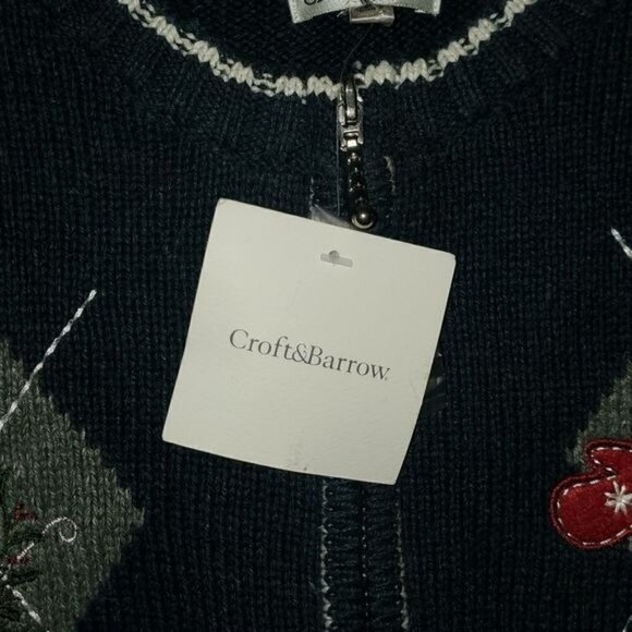 Croft & Barrow Holiday Embroider Ice Skates, Mitten Theme Full Zip Sz M Cardigan - Picture 9 of 12